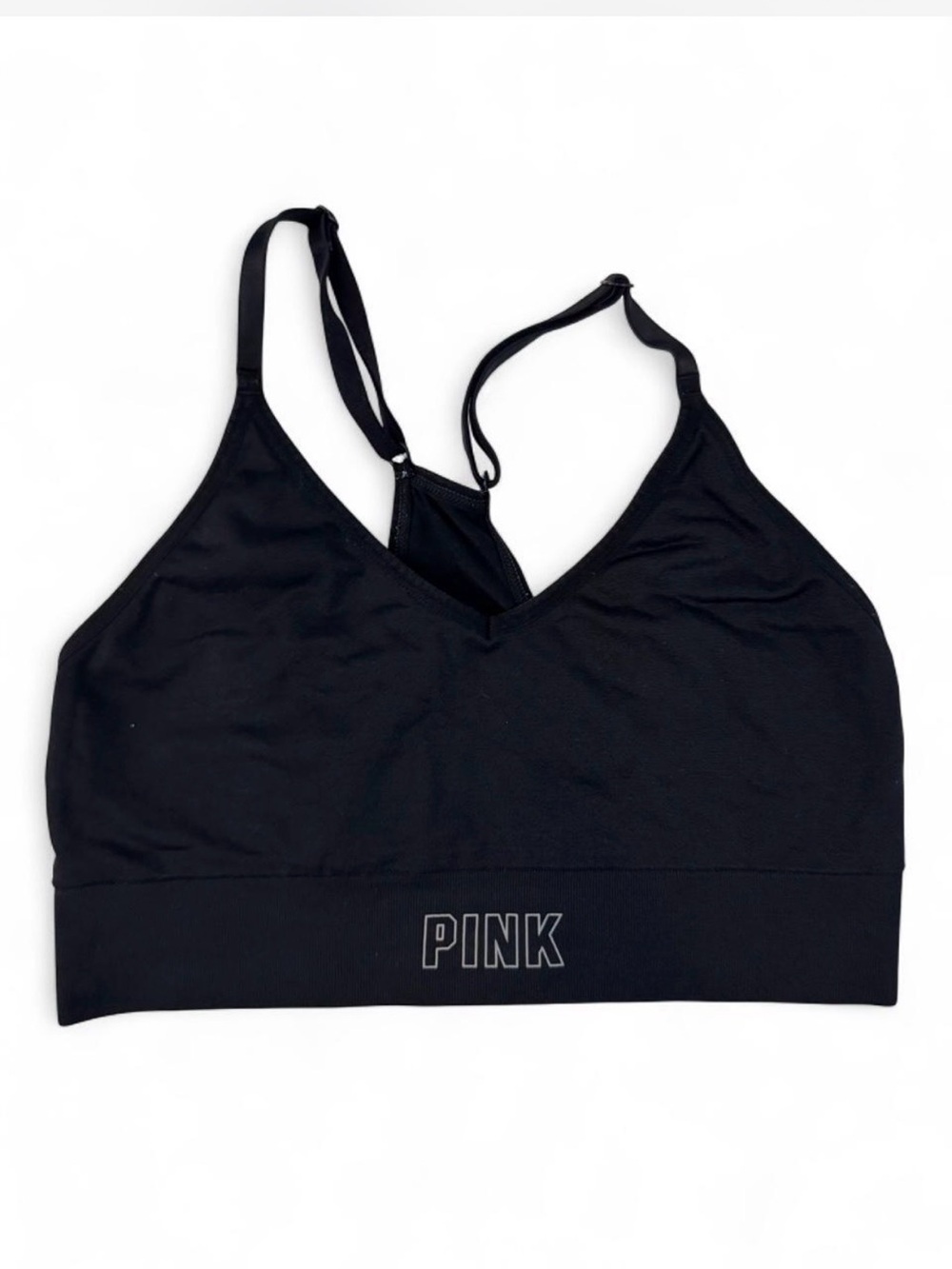 PINK Victoria's Secret Black Seamless V-Neck Sports Bra